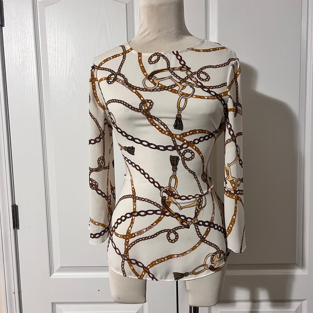 Worthinton Equestrian Theme Blouse with Tie Back - sz XS